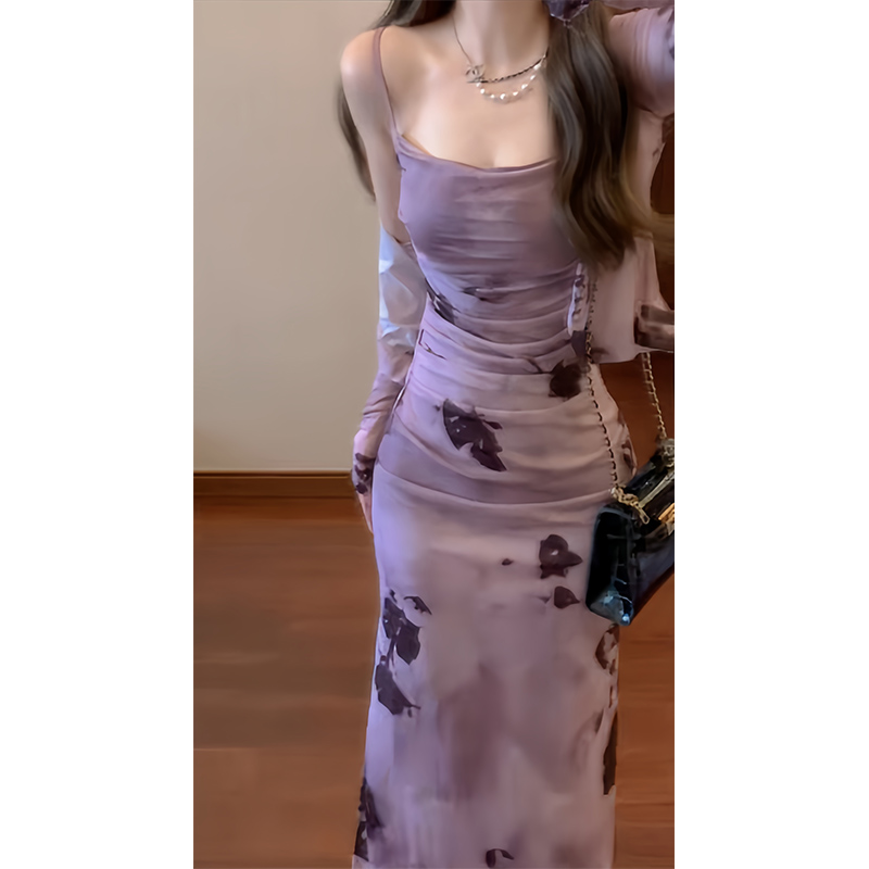 【陈大大专属】紫色扎染吊带连衣裙2025早夏新款夏季高级感法式裙子