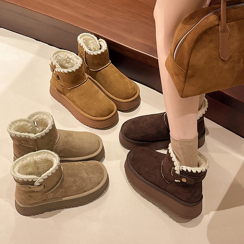 “BAOBAO”缝边冬季雪地靴加绒加厚保暖踩棉靴厚底抗冻增高雪地靴