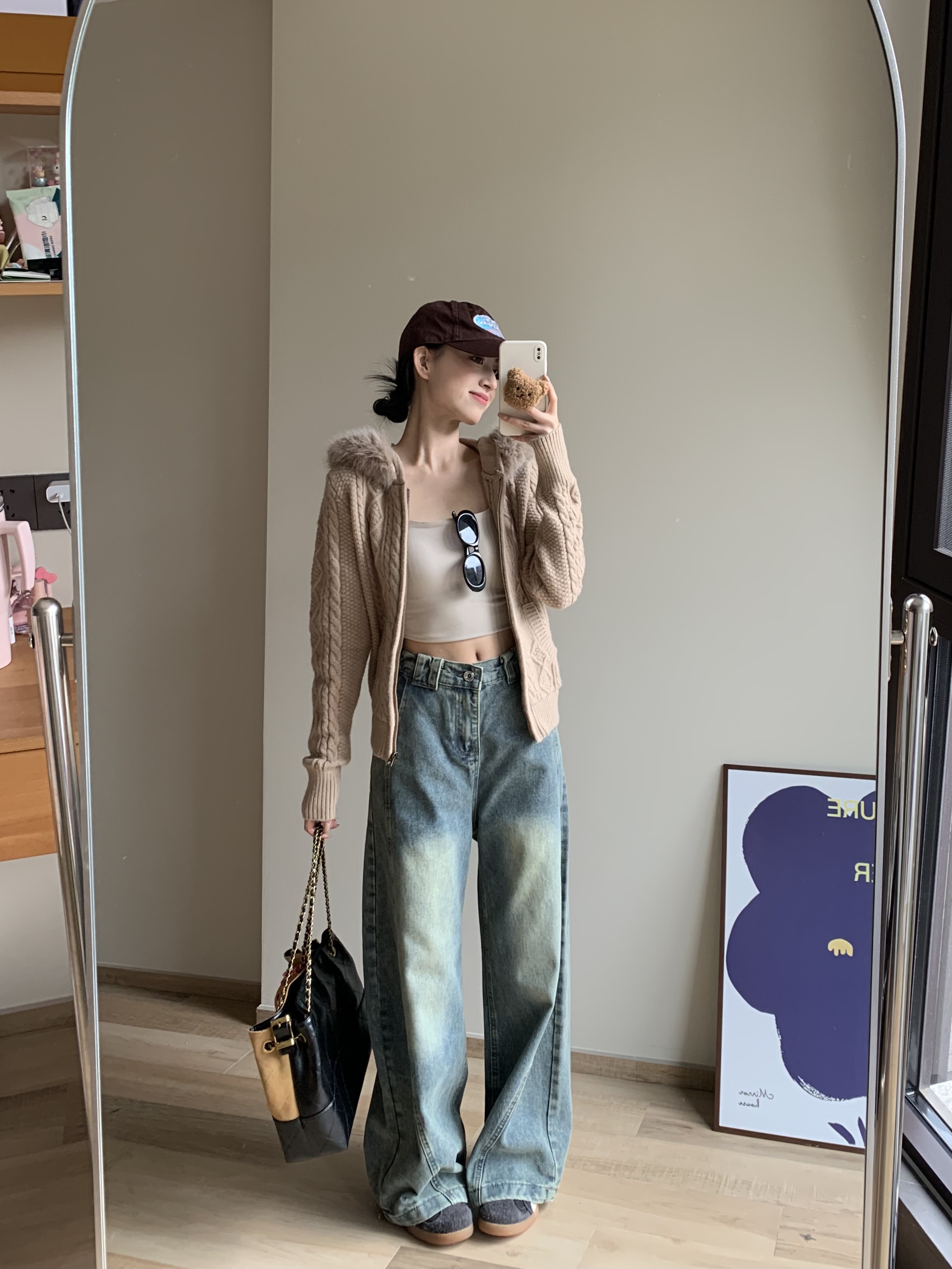2025秋冬美式复古做旧水洗牛仔弯刀阔腿裤男女同款5702