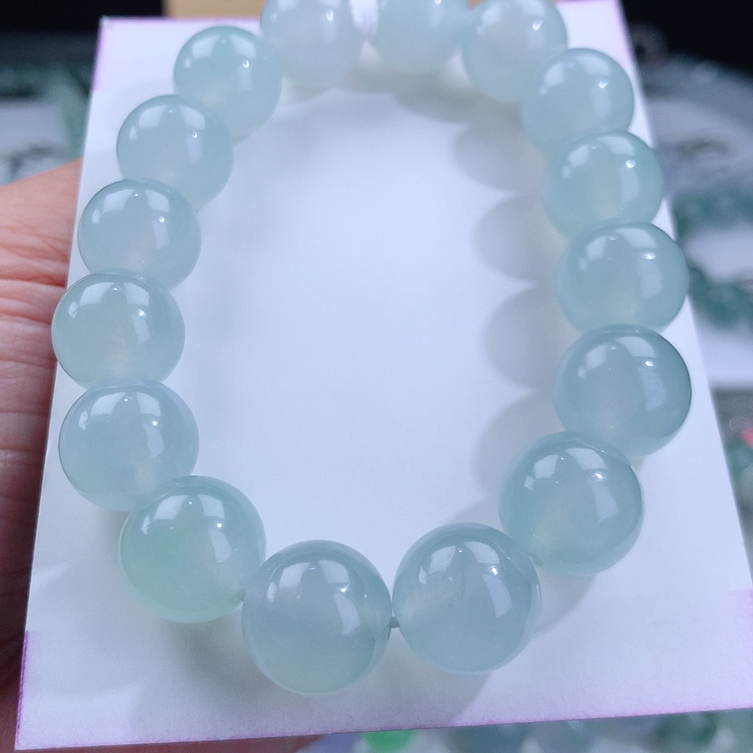 未镶嵌翡翠手链冰种起荧光胶感 晴蓝底 卡12.7mm儒雅