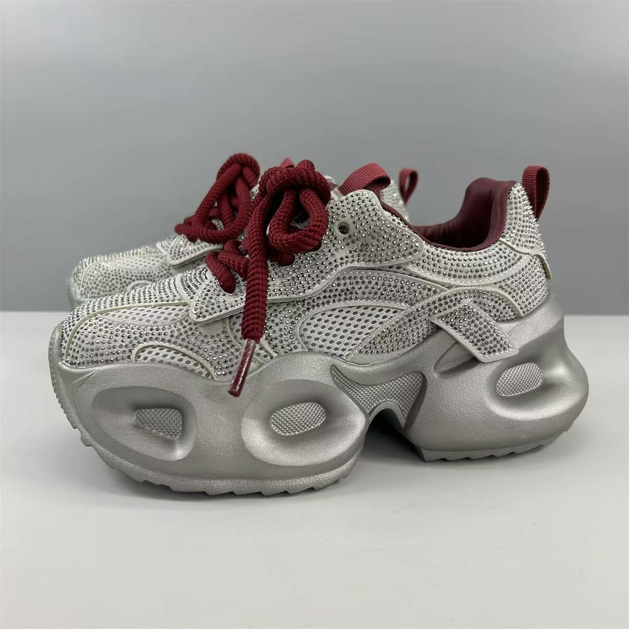 满钻老爹鞋新款圆头厚底轻便休闲运动鞋增高女鞋