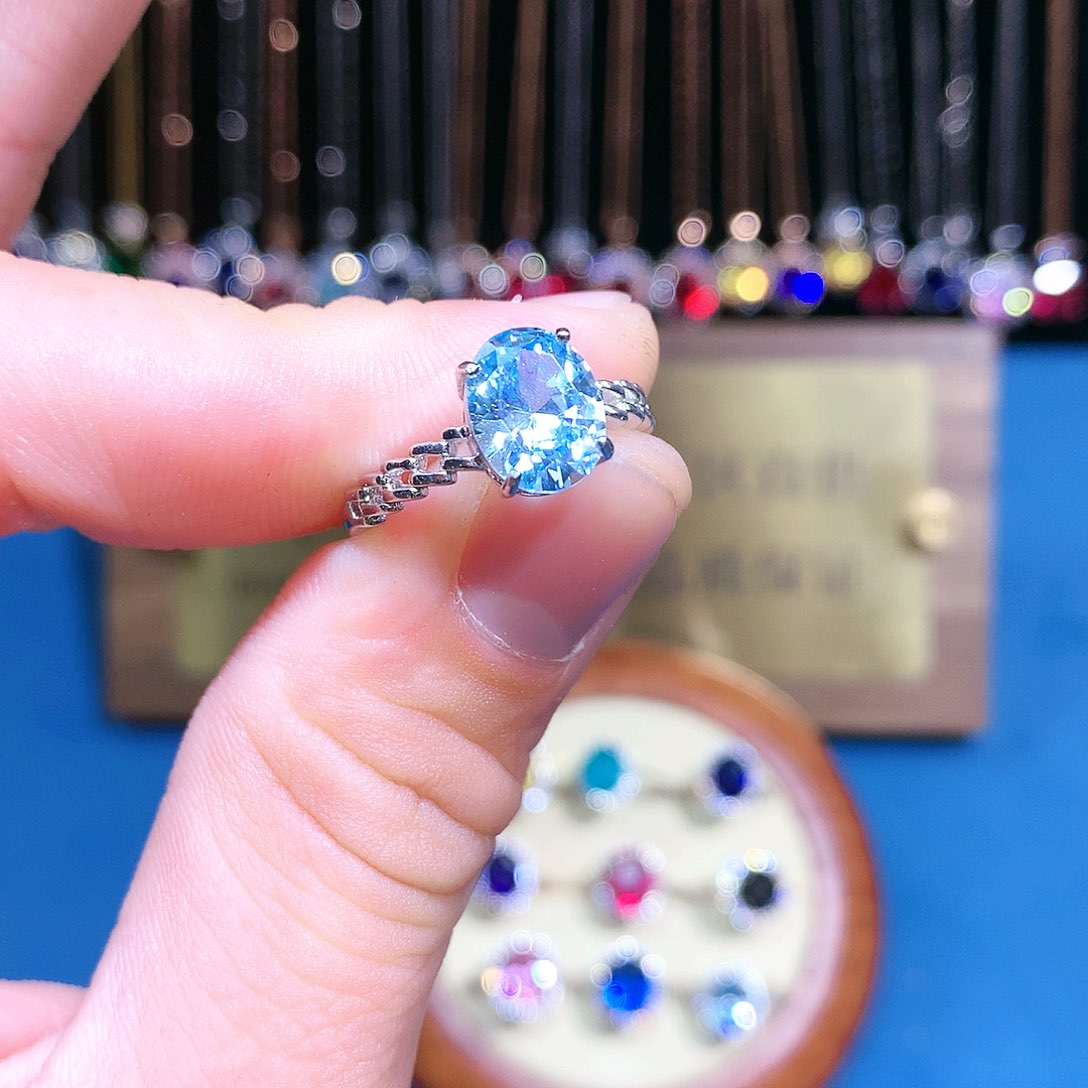 海蓝宝石戒圈银S925镶嵌