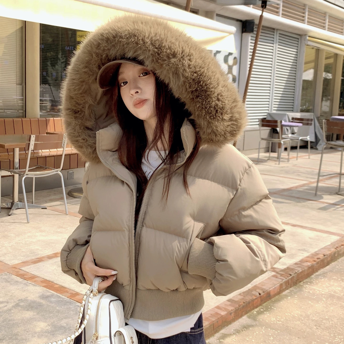 85011 大毛领收腰派克服