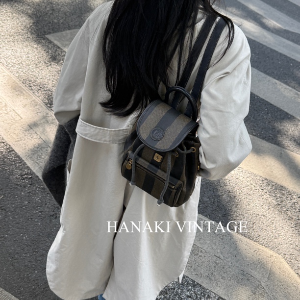 95新 FENDI/芬迪 花绮中古/Fendi芬迪竖条纹小号双肩包