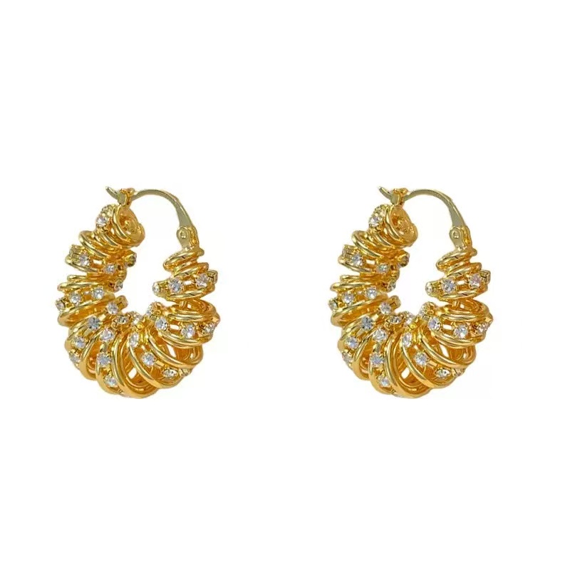 黄铜耳饰 欧美个性时尚夸张线条圆圈耳扣轻奢独特冷淡风耳圈