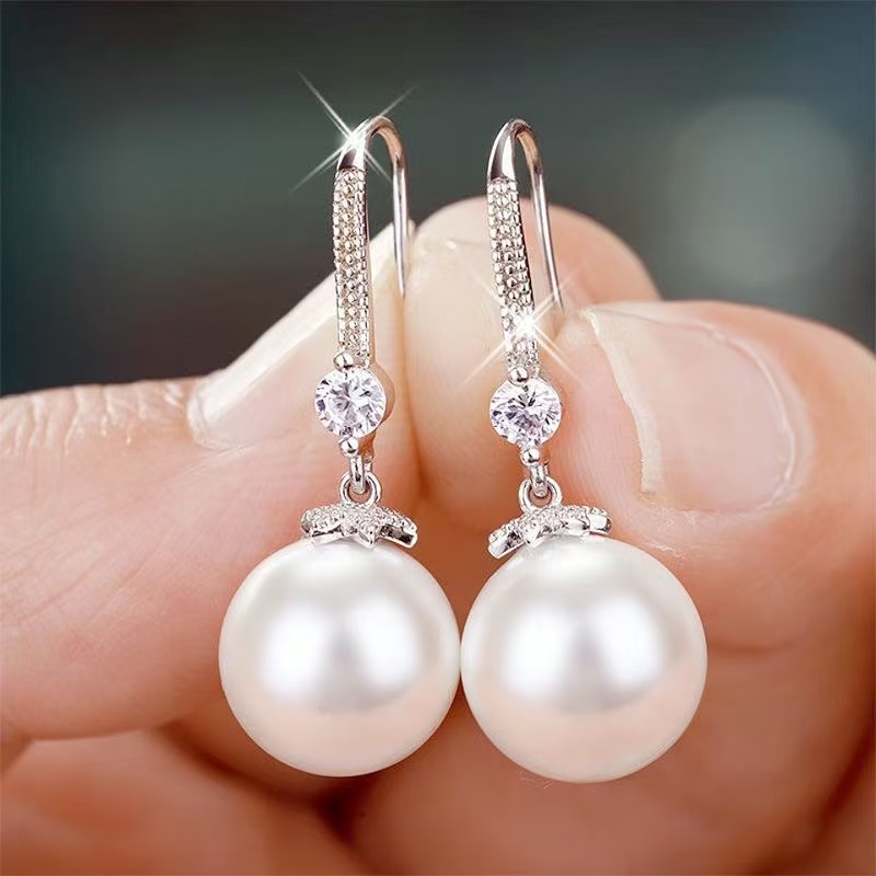 铜合金合成锆石耳饰 珠光宝气2025温柔珠珠流苏时尚女士耳环1559