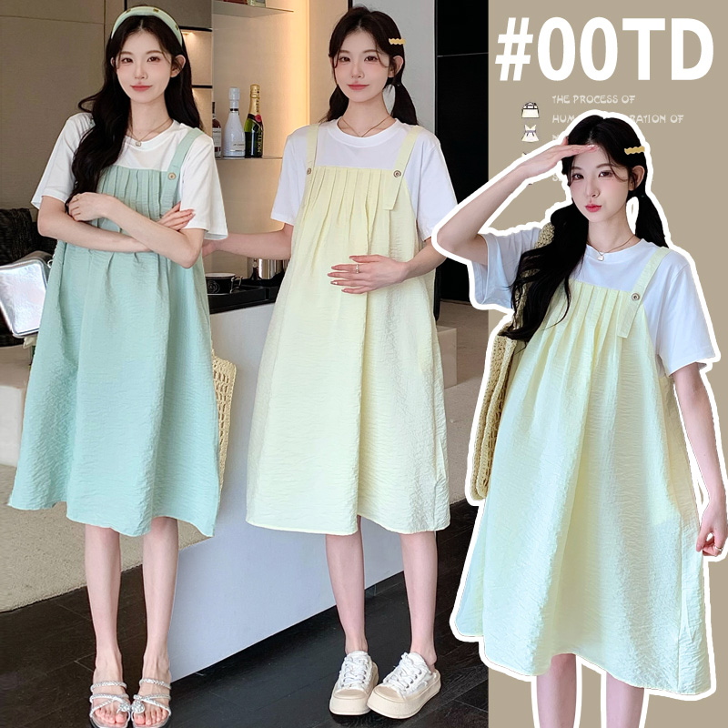 孕妇2025装夏季新款法式复古波点泡泡袖V领宽松夏季孕妇连衣裙