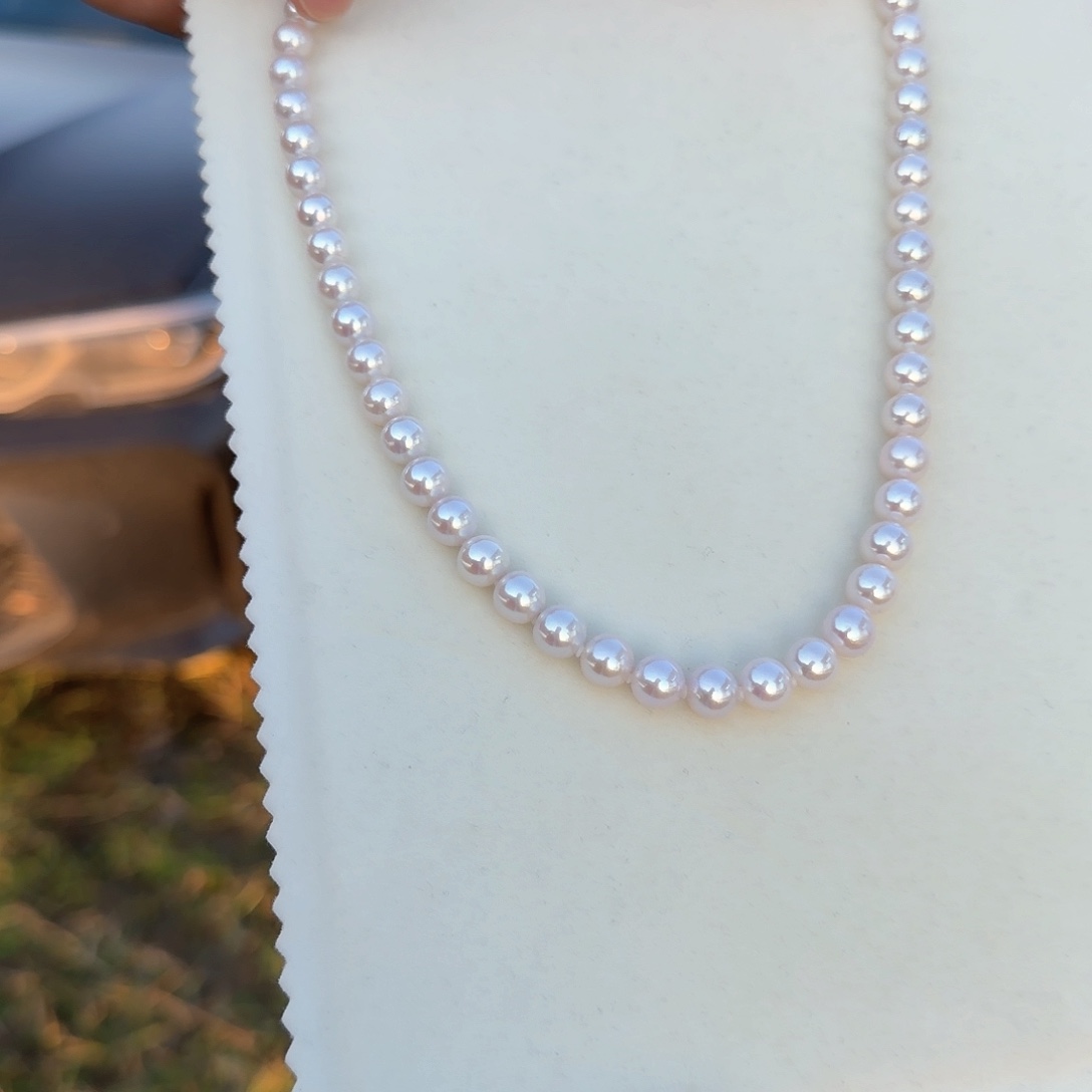 颈饰银S925镶嵌淡水珍珠7-8无核极光镜面正圆无暇炫彩冷白