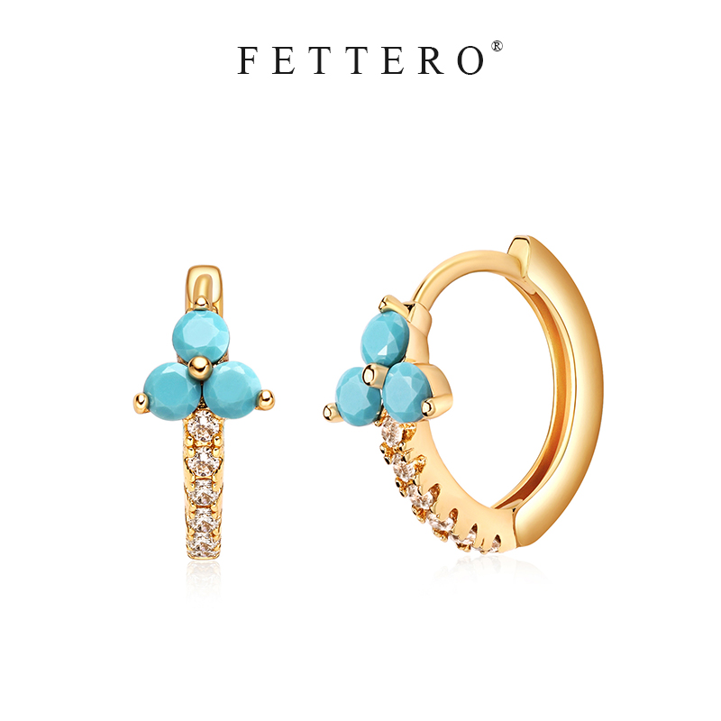 fettero 铜合金耳饰 【金色3颗松色耳环】气质百搭小众设计师镶嵌