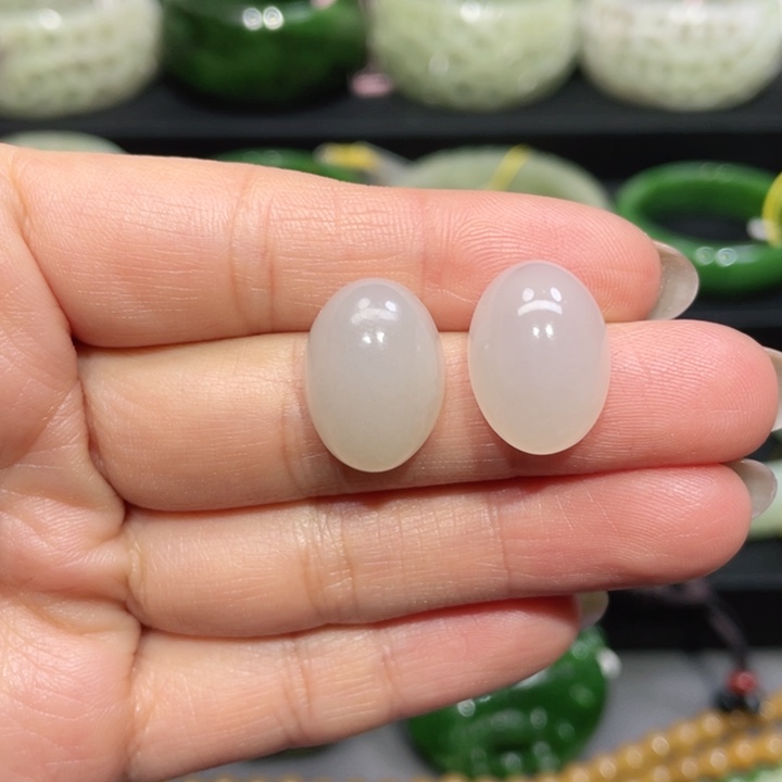 和田玉耳饰银S925镶嵌