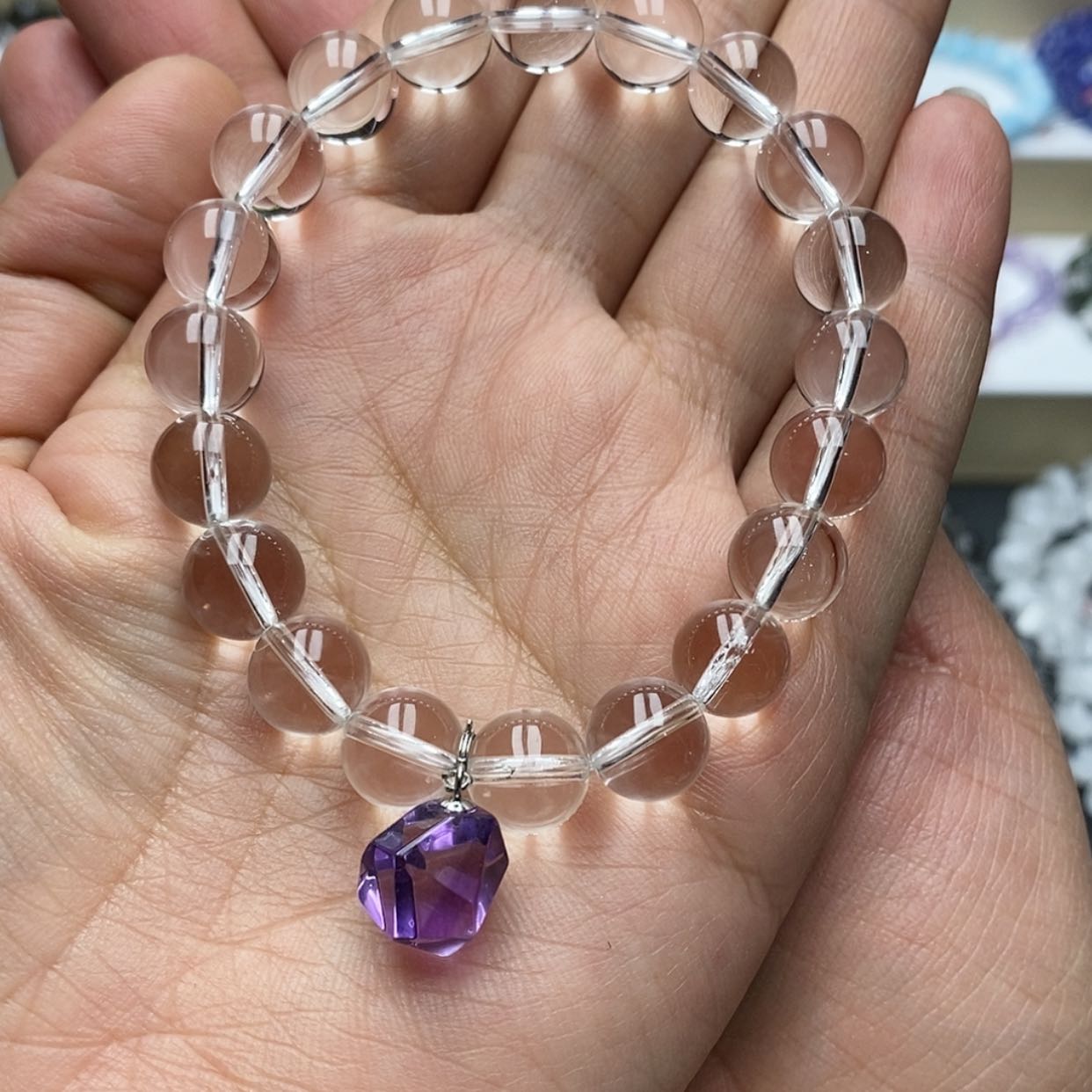 【闪购商品】水晶手链银S925镶嵌天然白水晶手链