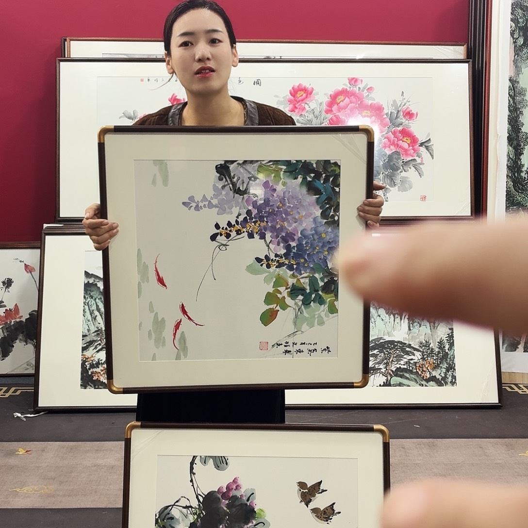 国画手绘作品60×60尺寸一对