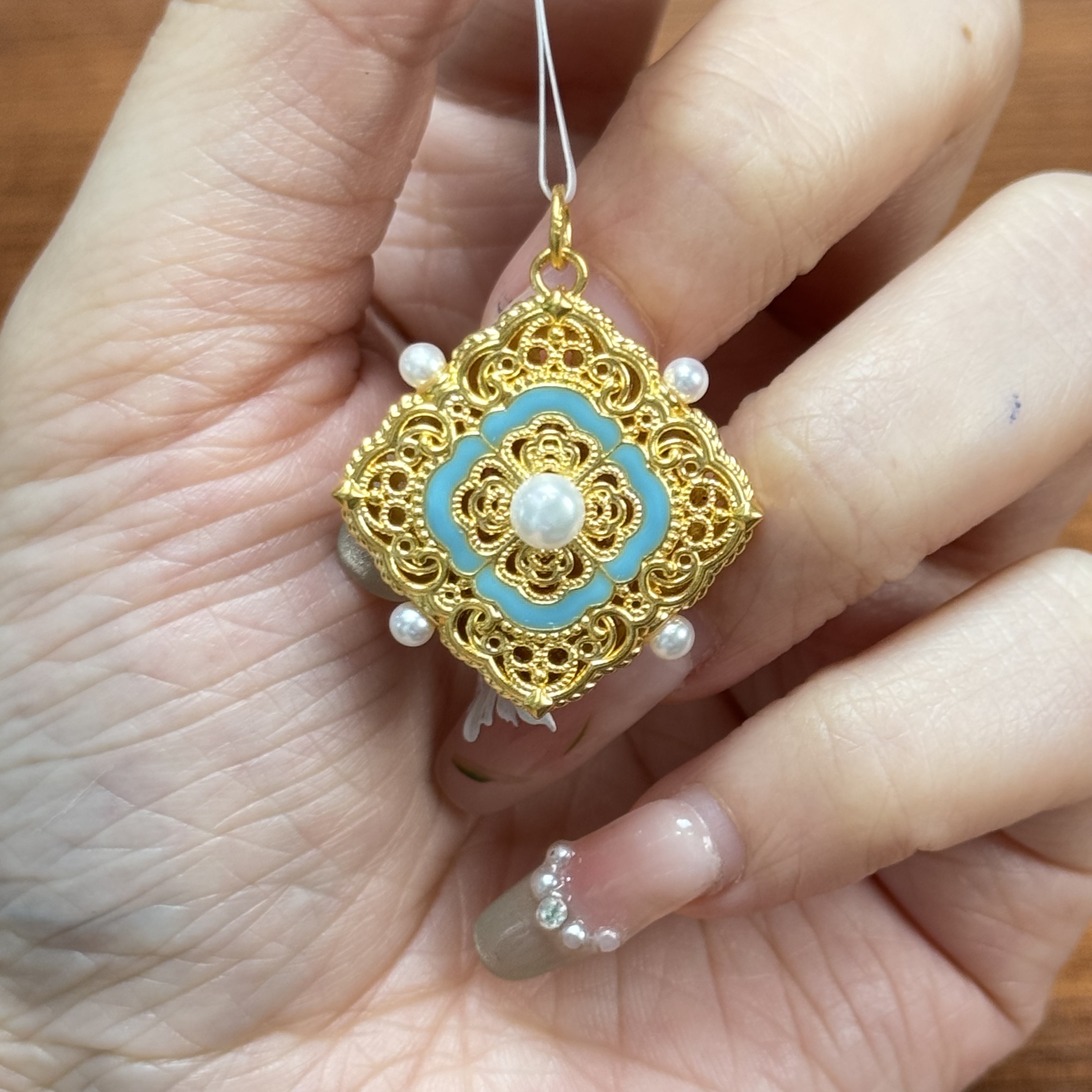 新年-Y【宋韵珍珠吊坠】--足金5D无氰硬金（点钻附加220/0）