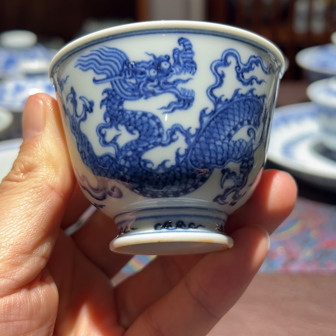 杯精品青花明龙纹铃铛杯口径约6.9厘米