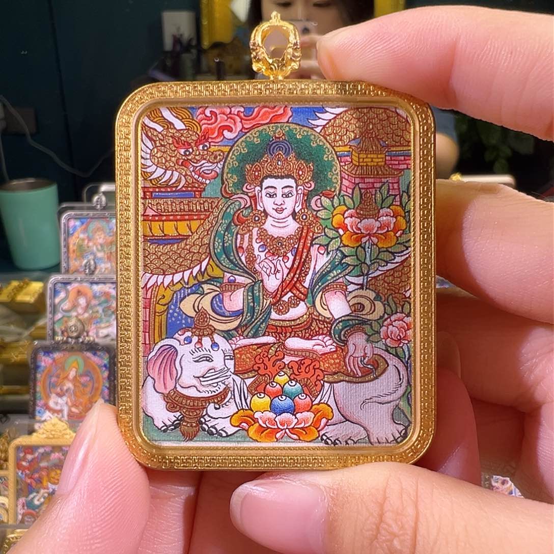 吊坠普贤热贡纯手绘唐卡