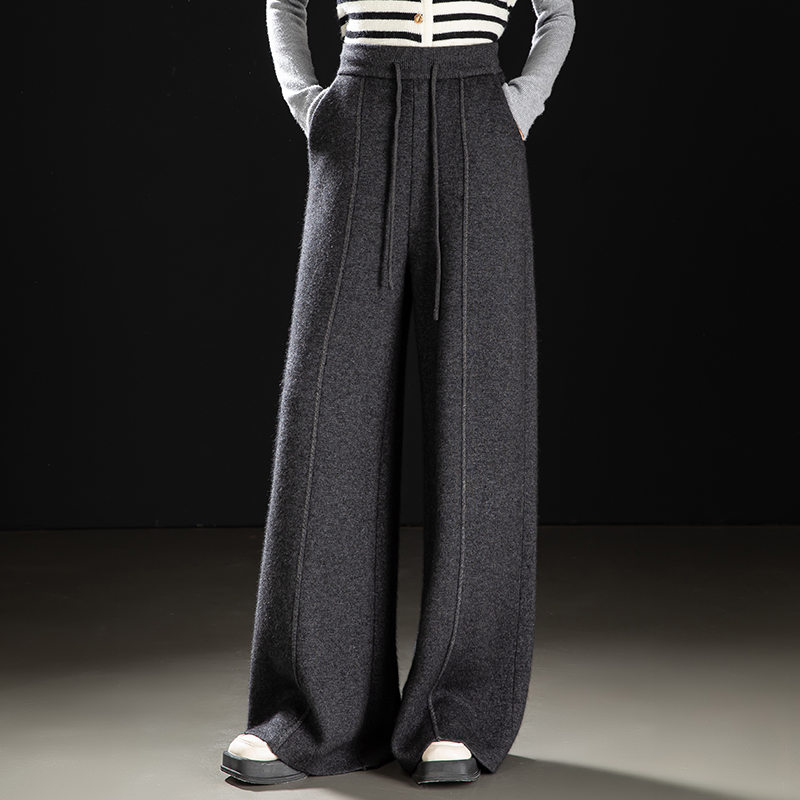 正品哥第新款纯色厚款拖地裤秋冬保暖抗皱保型休闲裤时尚毛呢裤子
