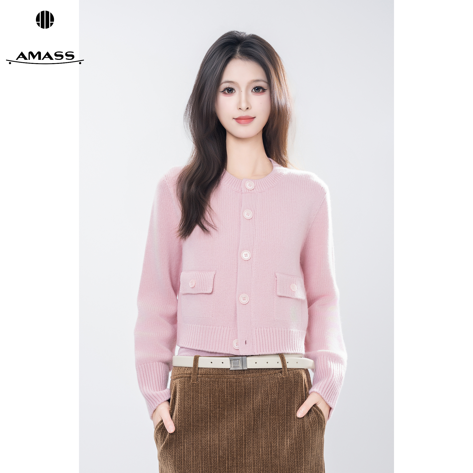 AMASS/阿玛施秋冬新款针织衫百搭时尚开衫气质长袖温柔简约548043