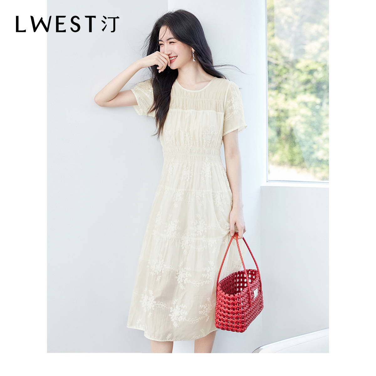 【品牌女装】朗文斯汀法式优雅精致蕾丝绣花连衣裙DTML5204D12737