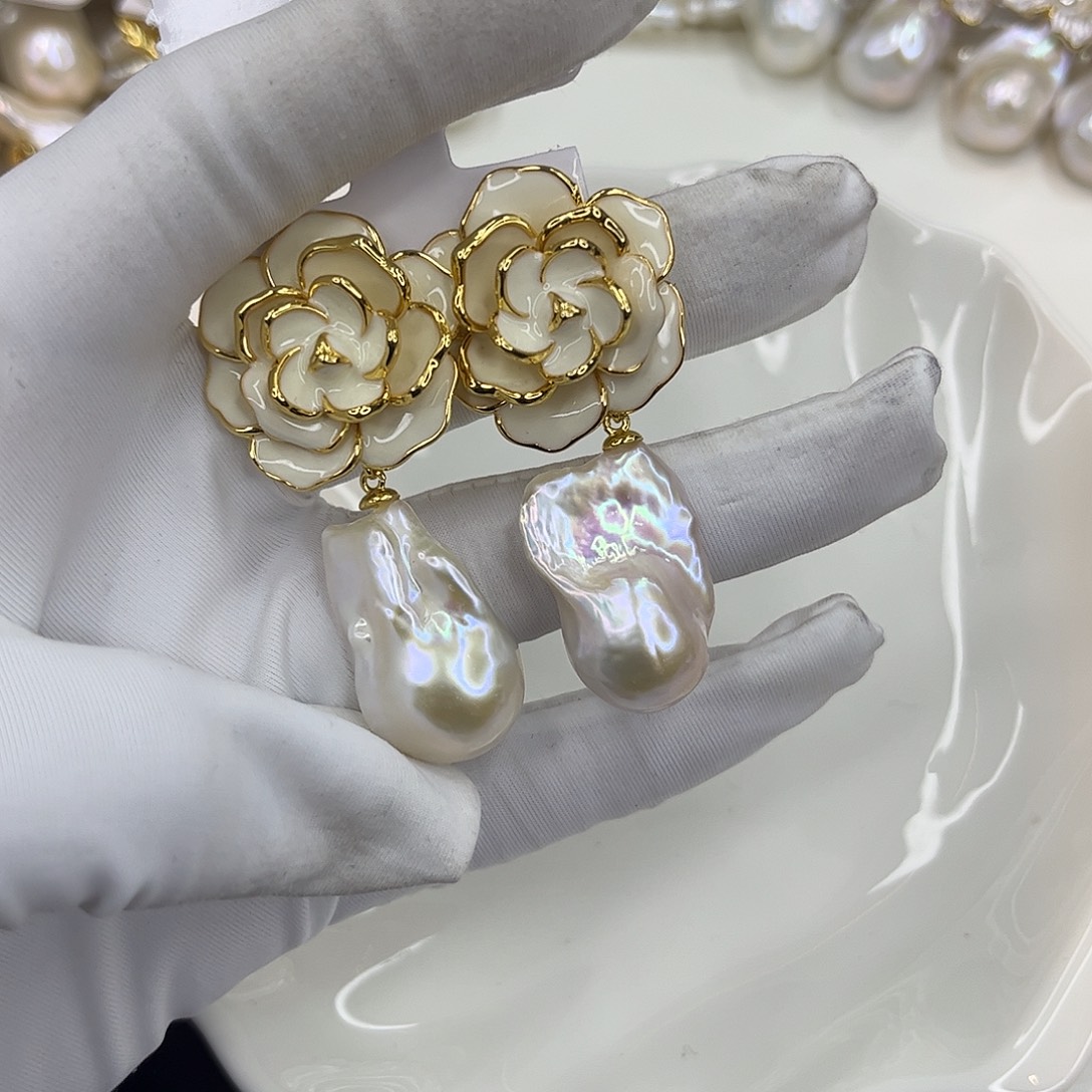 合金淡水珍珠耳饰