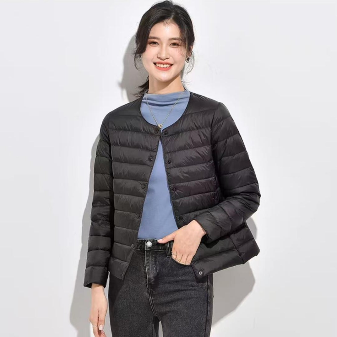 JJ012025年新款轻薄白鸭绒内胆短款圆领内搭外穿女装无领轻便外套