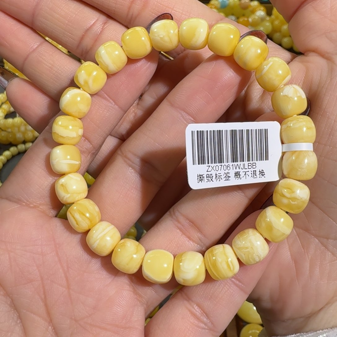 琥珀手链未镶嵌别*嗦9m精工老型白花蜡手串10.7