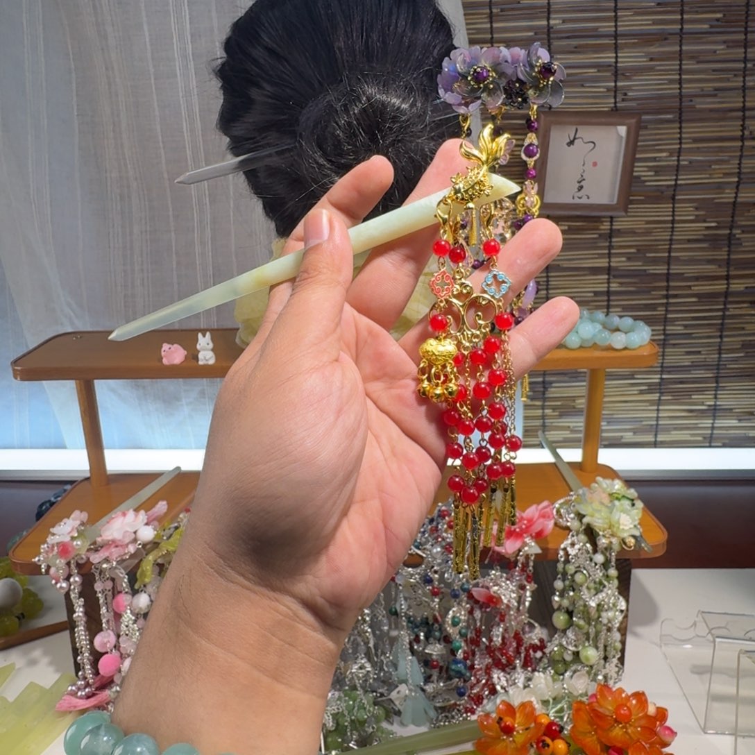 蛇纹石玉合金发饰