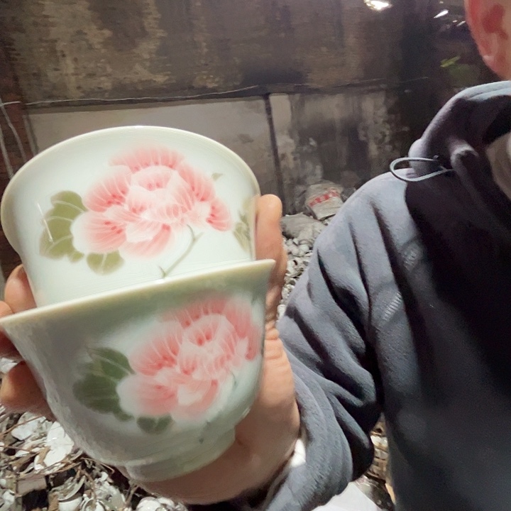 瓷片景德镇陶瓷影青芙蓉大主人杯2只