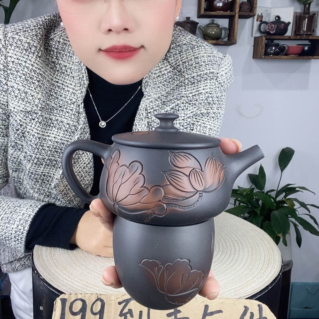 壶刚*1建水紫陶220荷花汉瓦➕主人杯