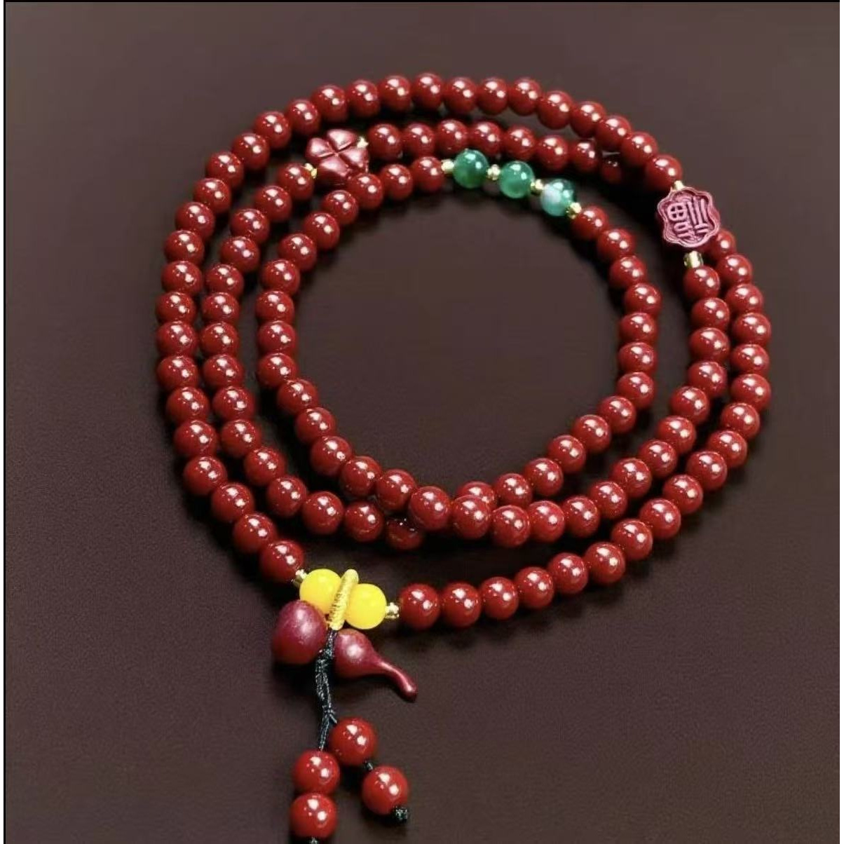 天然辰砂S0989朱砂葫芦手串