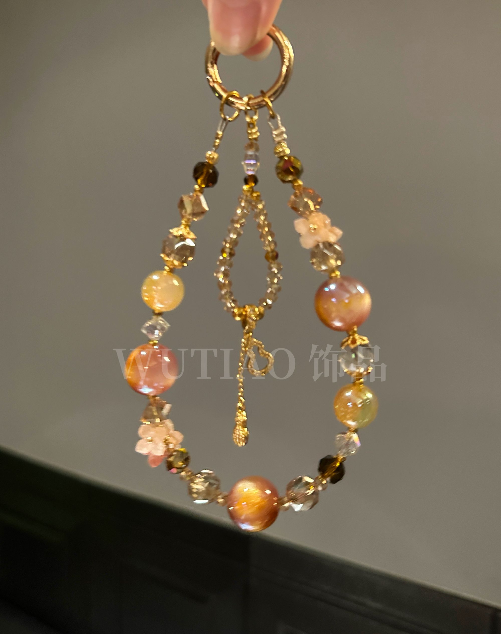 S08【吸金葫芦】五条创意水晶巨闪串珠DIY手机链 装饰链防丢