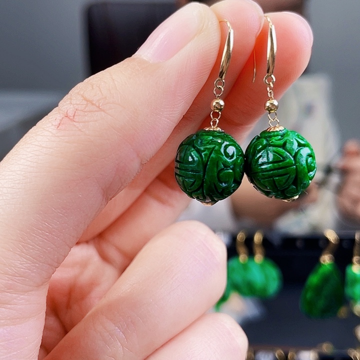 翡翠耳饰18K金镶嵌饰品