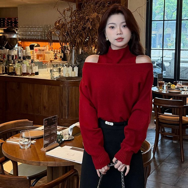 气质百搭高领蝙蝠袖针织衫两件套女新款秋通勤收腰显瘦打底