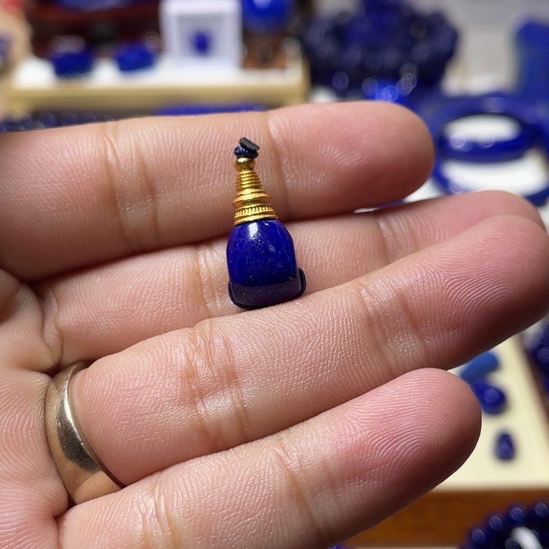 r***w青金石银S925镀金镶嵌9mm分体三通