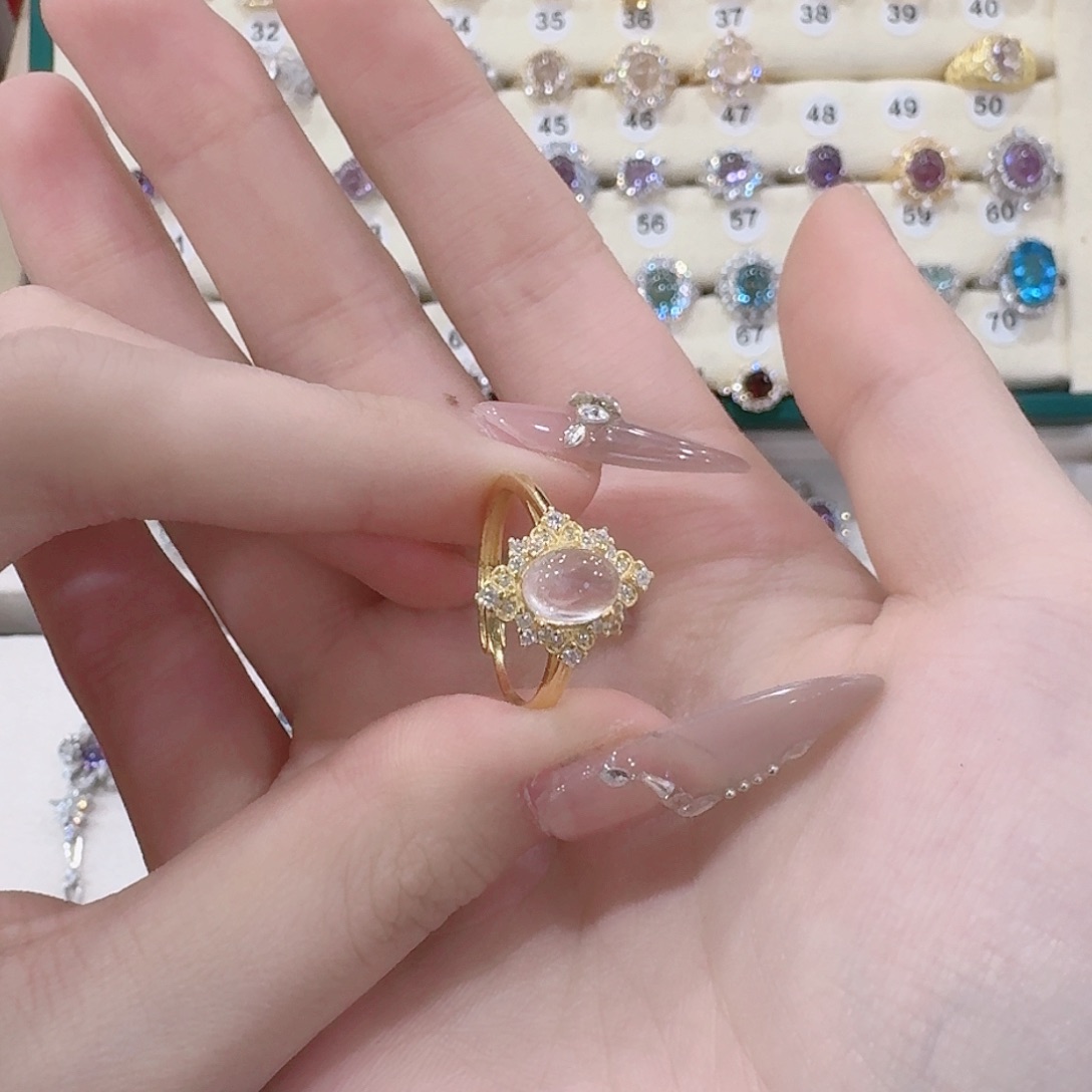 芙蓉石戒指银S925镶嵌漫****来