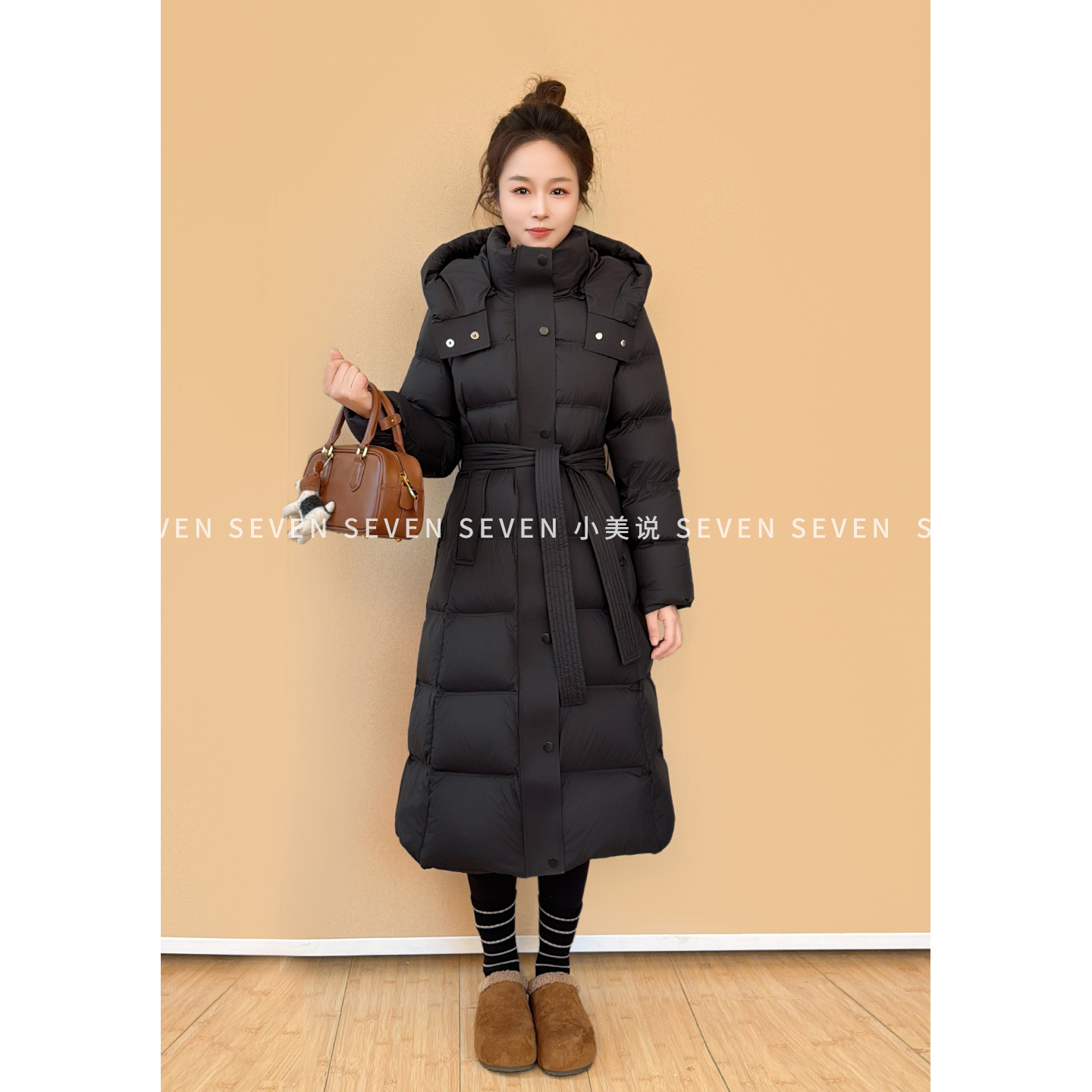 显瘦王牌①七七146小个子方块设计收腰连帽90白鸭绒羽绒服女小美说