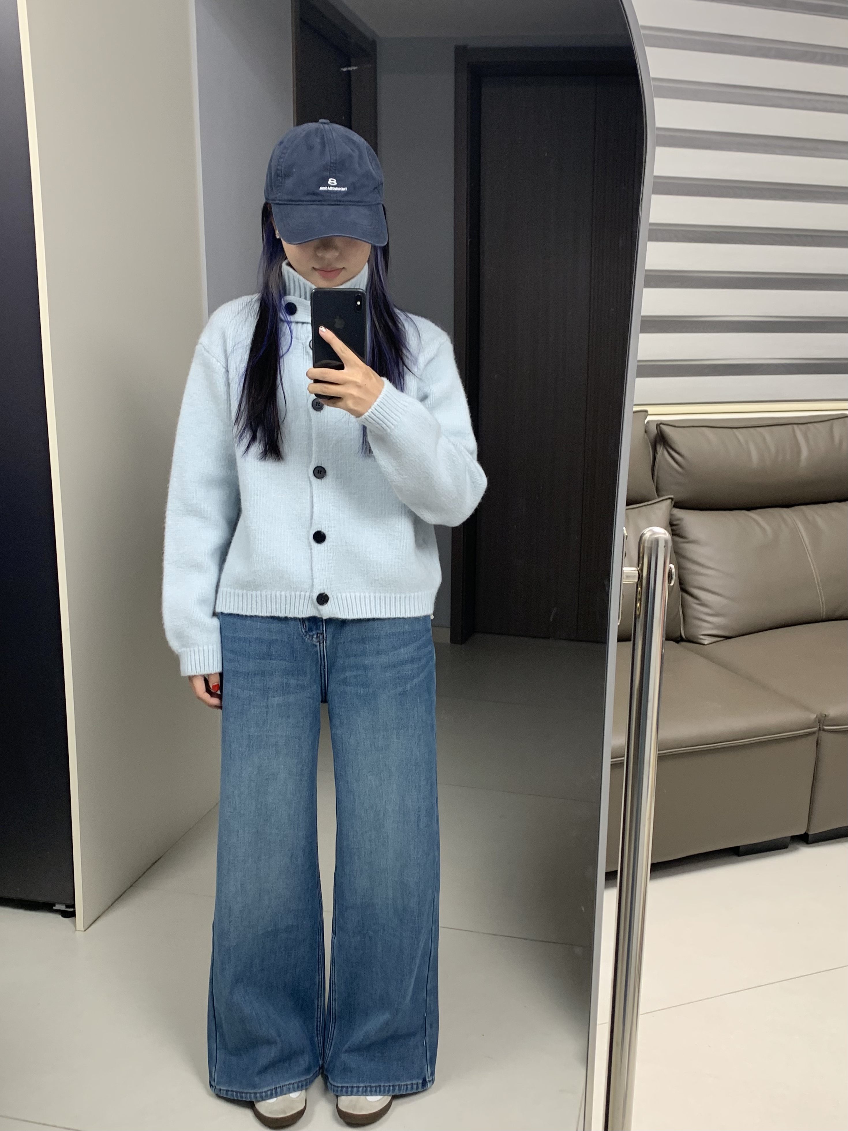 长袖立领宝宝蓝毛针织衫显瘦百搭上衣毛衣