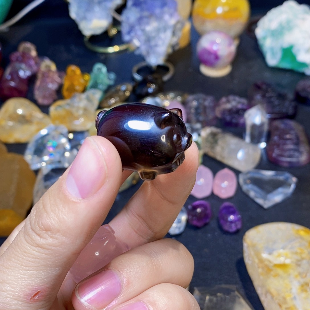 烟晶天然茶水晶小猪未镶嵌S****l