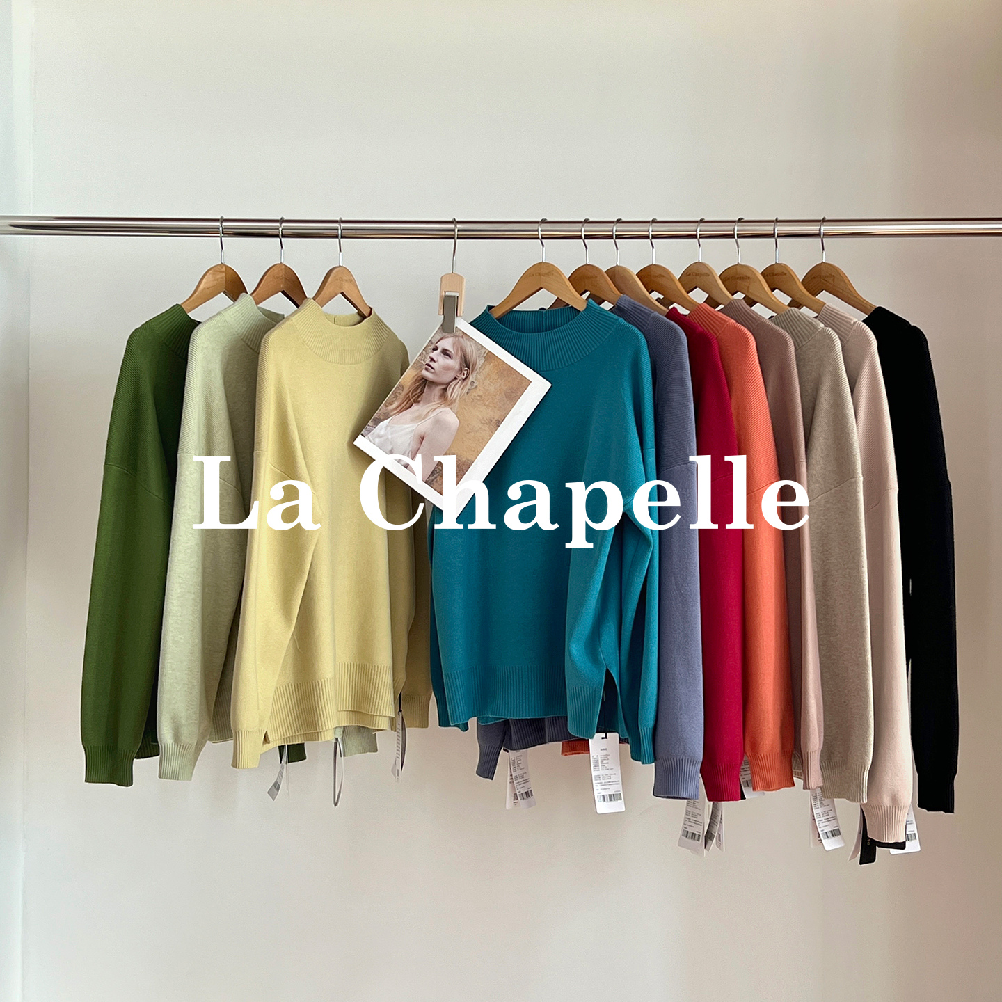 拉夏贝尔轻奢高弹软糯侧开叉百搭简约套头毛衣针织衫女纯色上衣冬