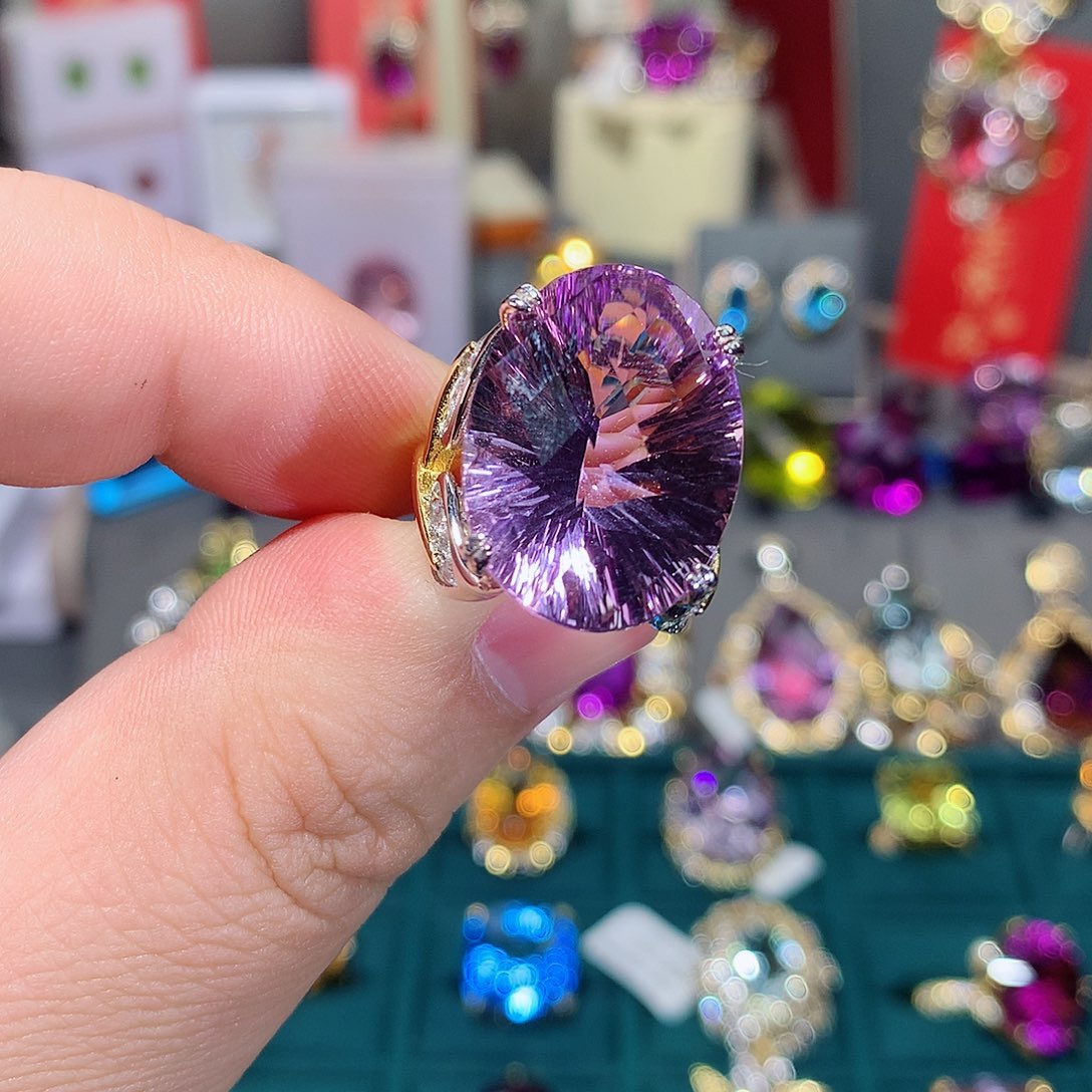 水晶戒指银S925镶嵌戒指