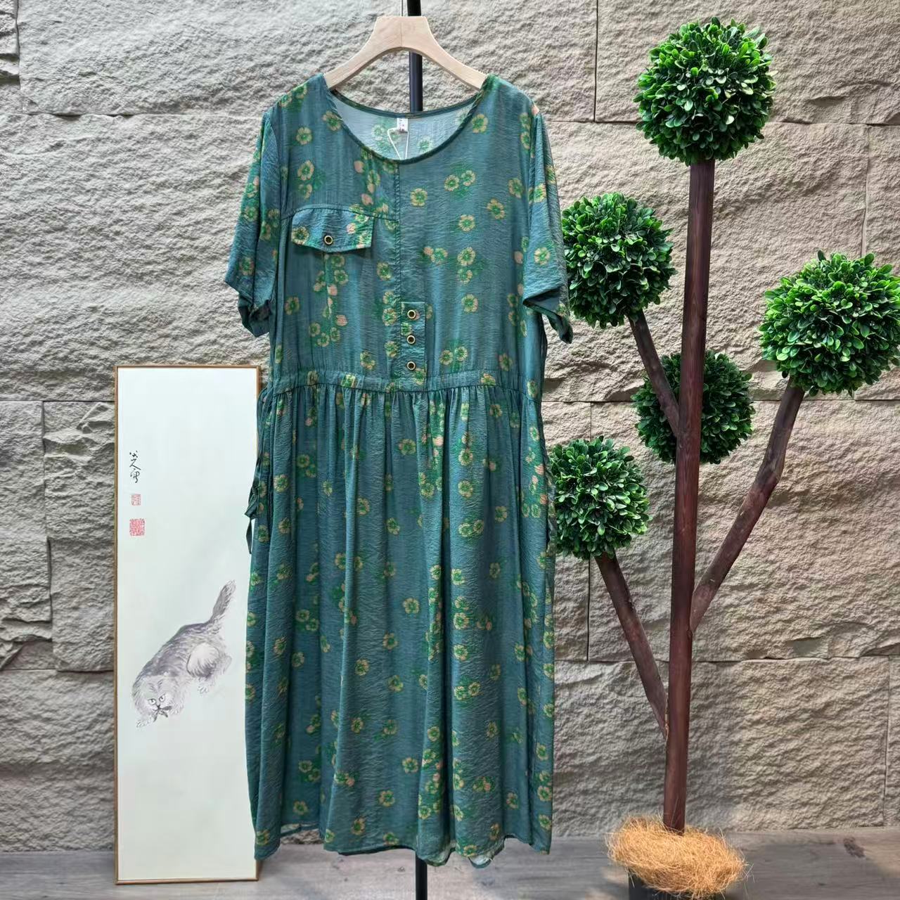 9741新款夏季优雅减龄宽松显瘦遮肉连衣裙QZ