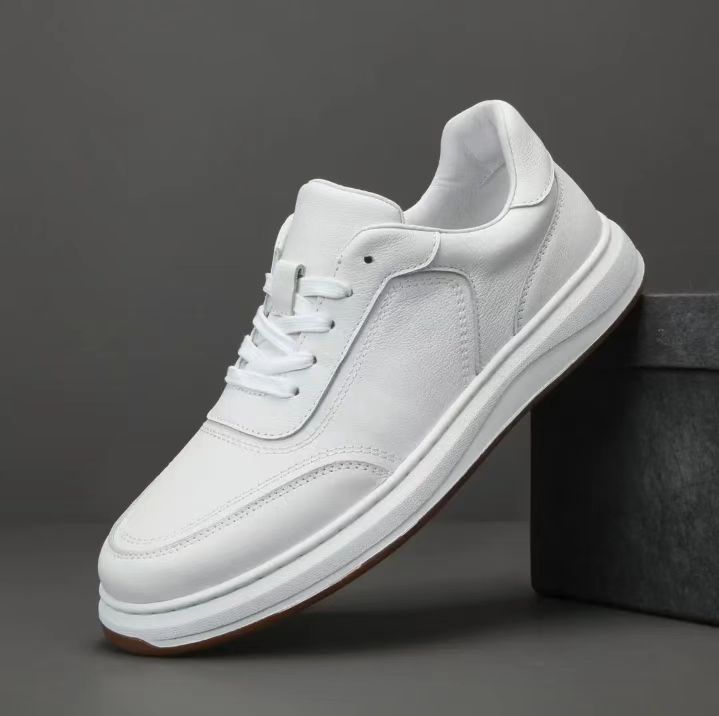 小白鞋头层牛皮潮流透气极简风格春秋纯色休闲皮鞋秋季百搭