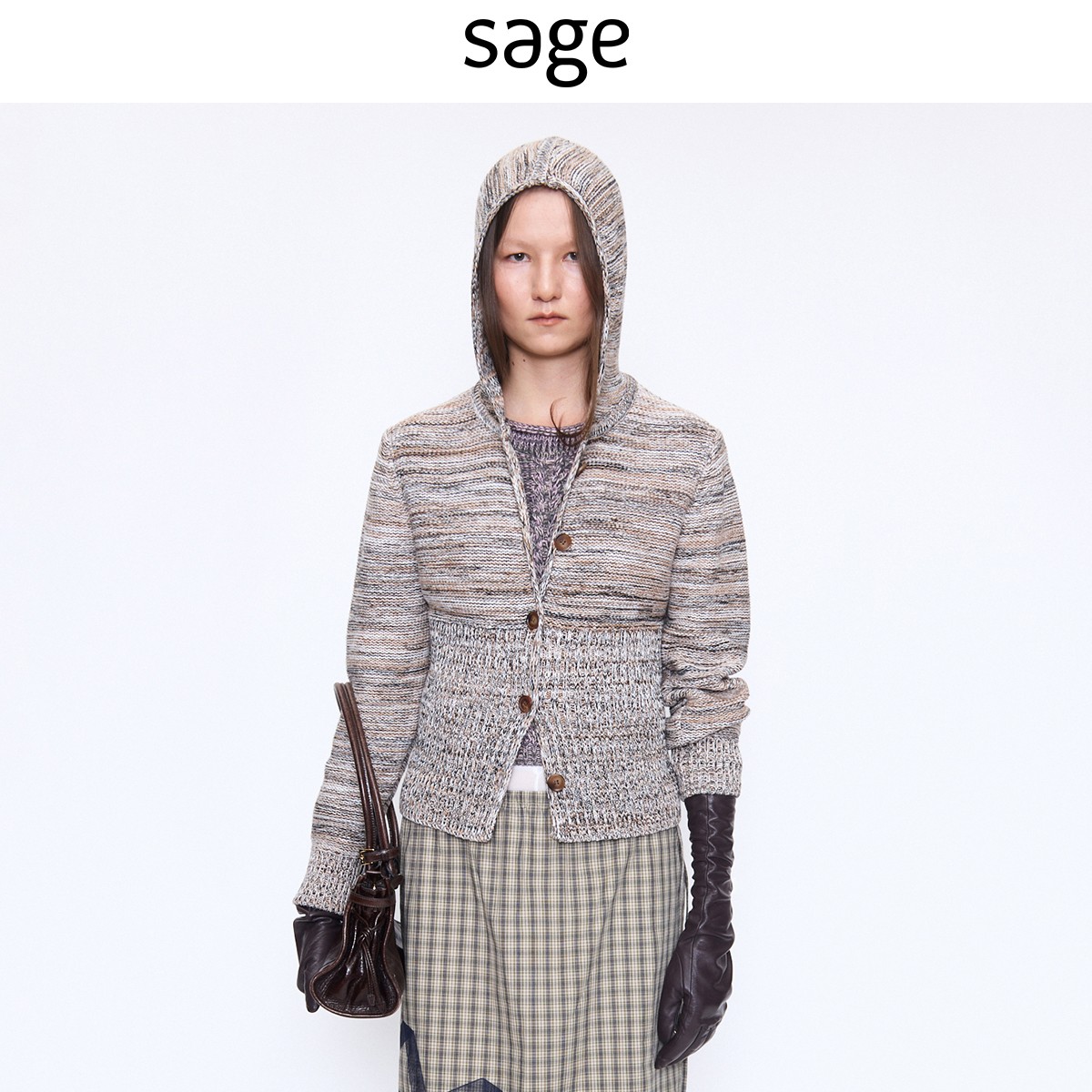 sagestudio 花米沙棕针织连帽开衫