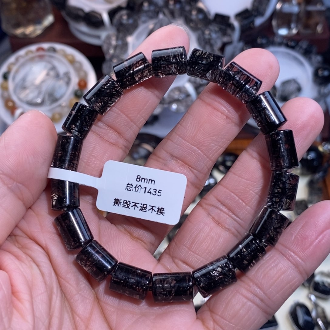 手链未镶嵌水晶黑发晶桶珠8mm蕾丝