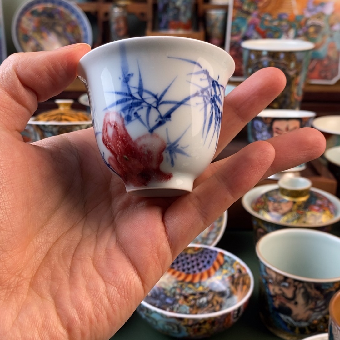 手工手绘釉里红竹子杯