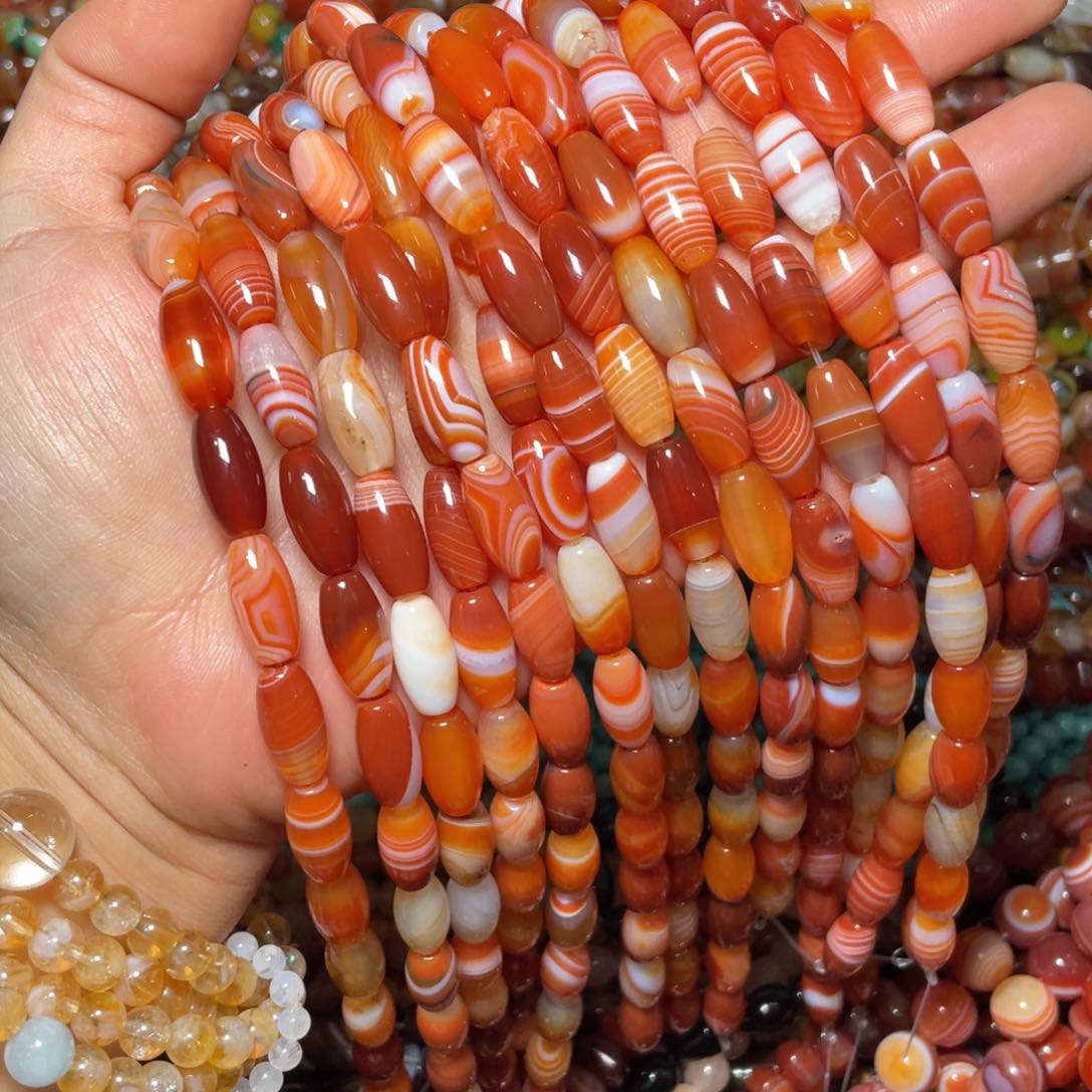 查罗石珠宝半成品合金红色蚕丝8/16米珠