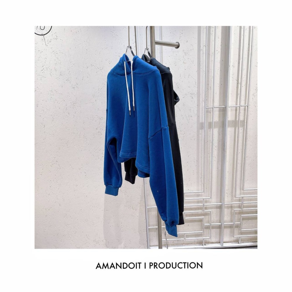 3727丨 纯色加绒连帽中短款卫衣