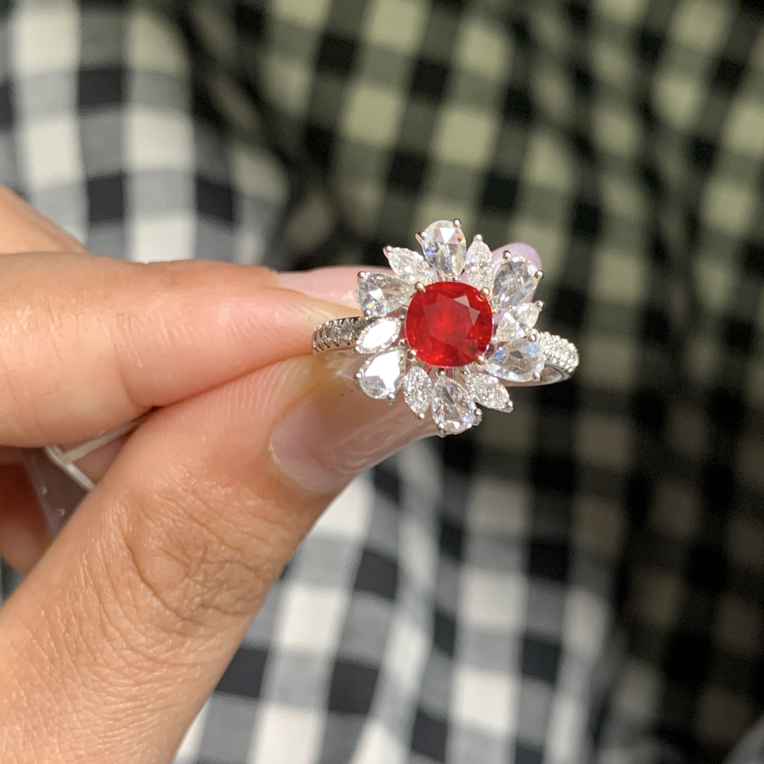 天然无烧鸽血红红宝石戒指1.26ct