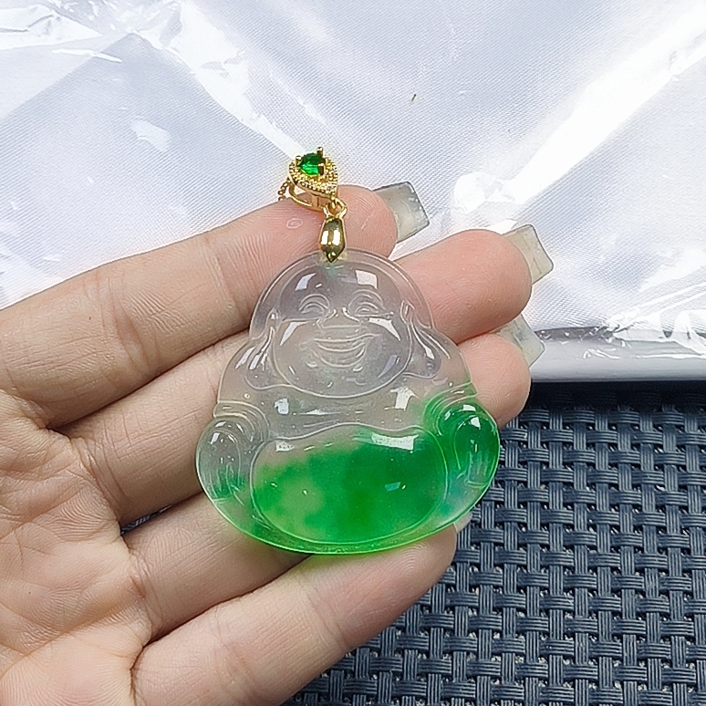 【聚宝严选】D444冰绿飘花佛公吊坠妈妈款精致精美气质百搭lpfg