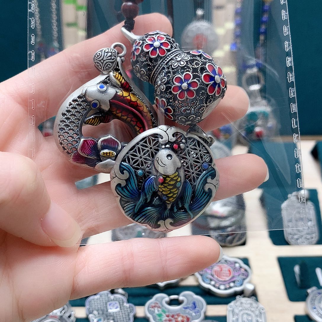 足银玻璃足银吊坠3个