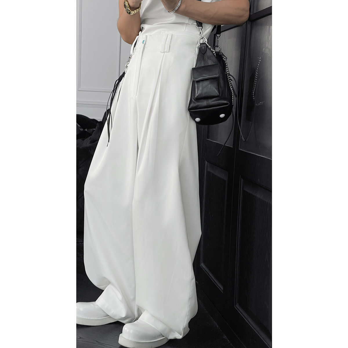 龙叨叨夏季新款潮流简约纯色高级感宽松百搭阔腿休闲长裤